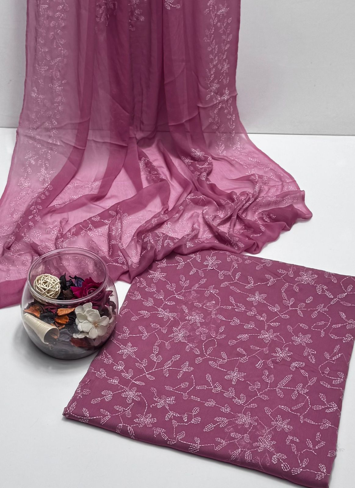 2 Pce  Chiffon Handmade Sippi Jall Work