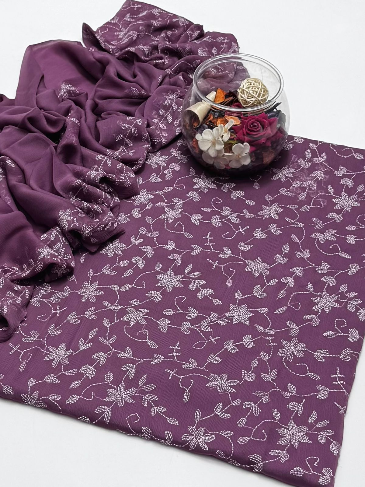 2 Pce  Chiffon Handmade Sippi Jall Work
