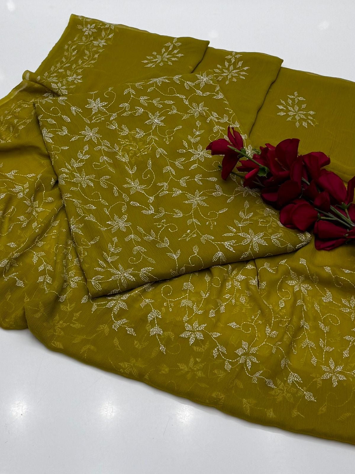 2 Pce  Chiffon Handmade Sippi Jall Work