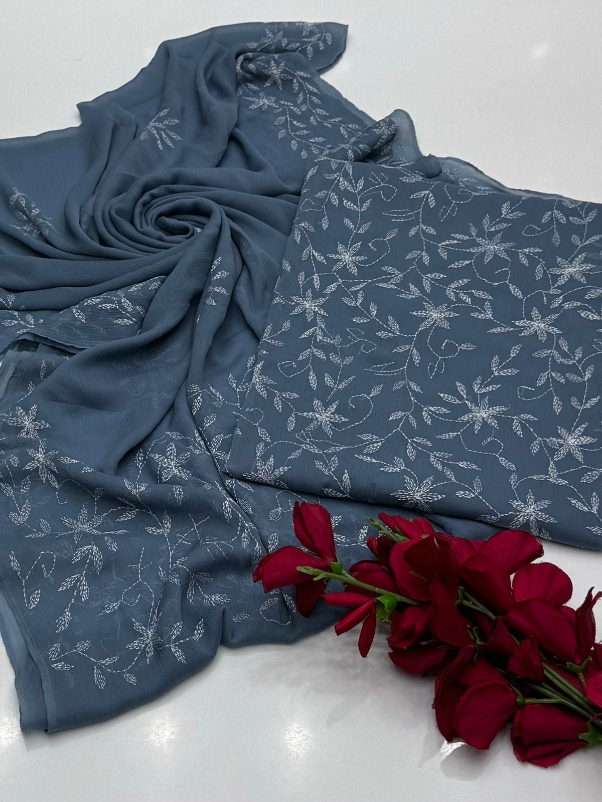 2 Pce  Chiffon Handmade Sippi Jall Work