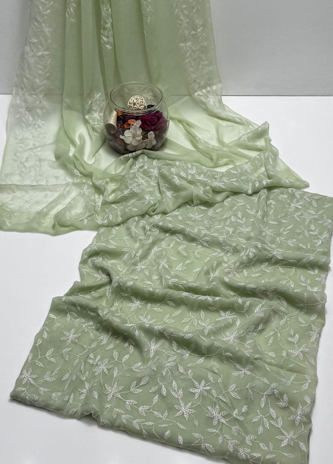 2 Pce  Chiffon Handmade Sippi Jall Work