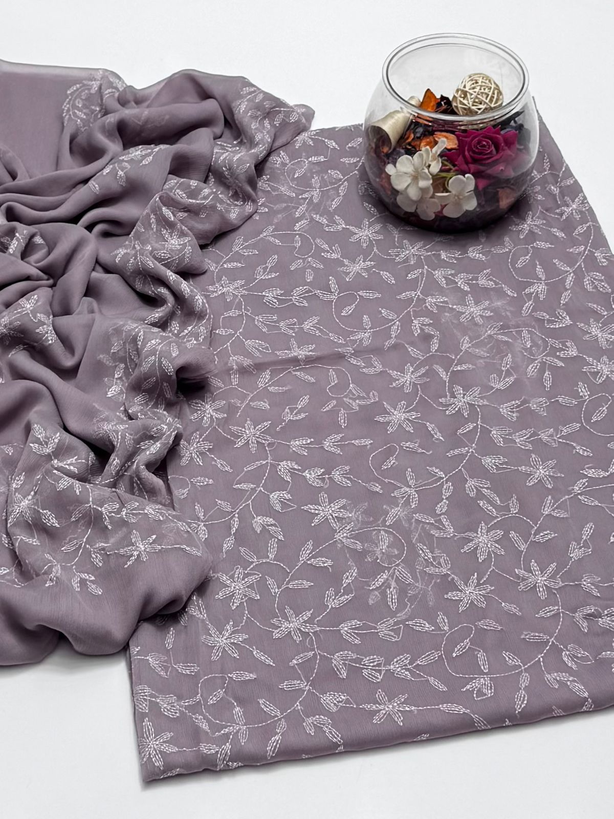2 Pce  Chiffon Handmade Sippi Jall Work