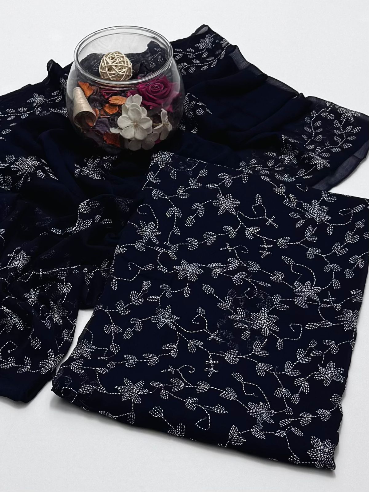 2 Pce  Chiffon Handmade Sippi Jall Work
