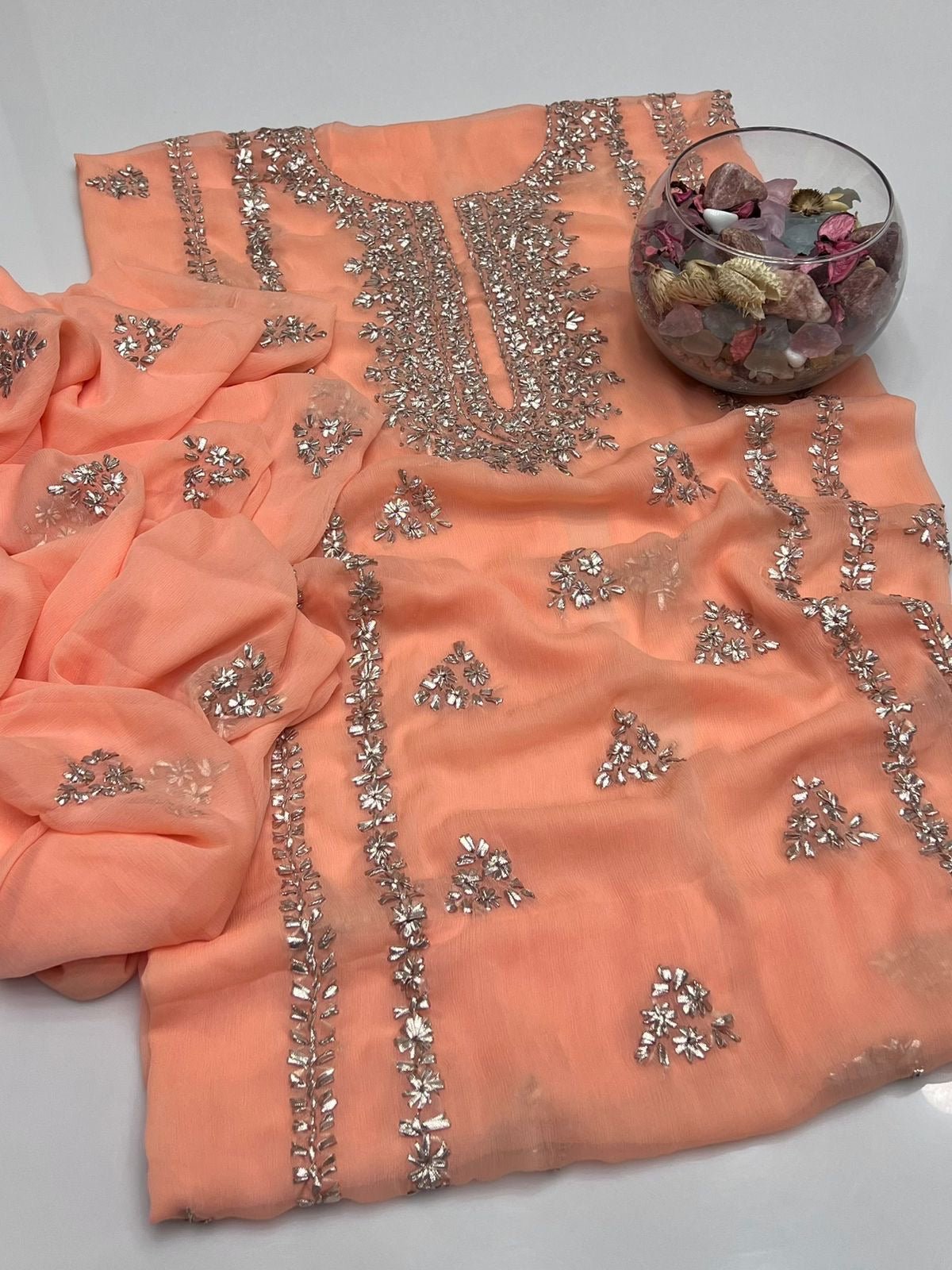 2 piece chiffon kurta Gotta with free perfume testers