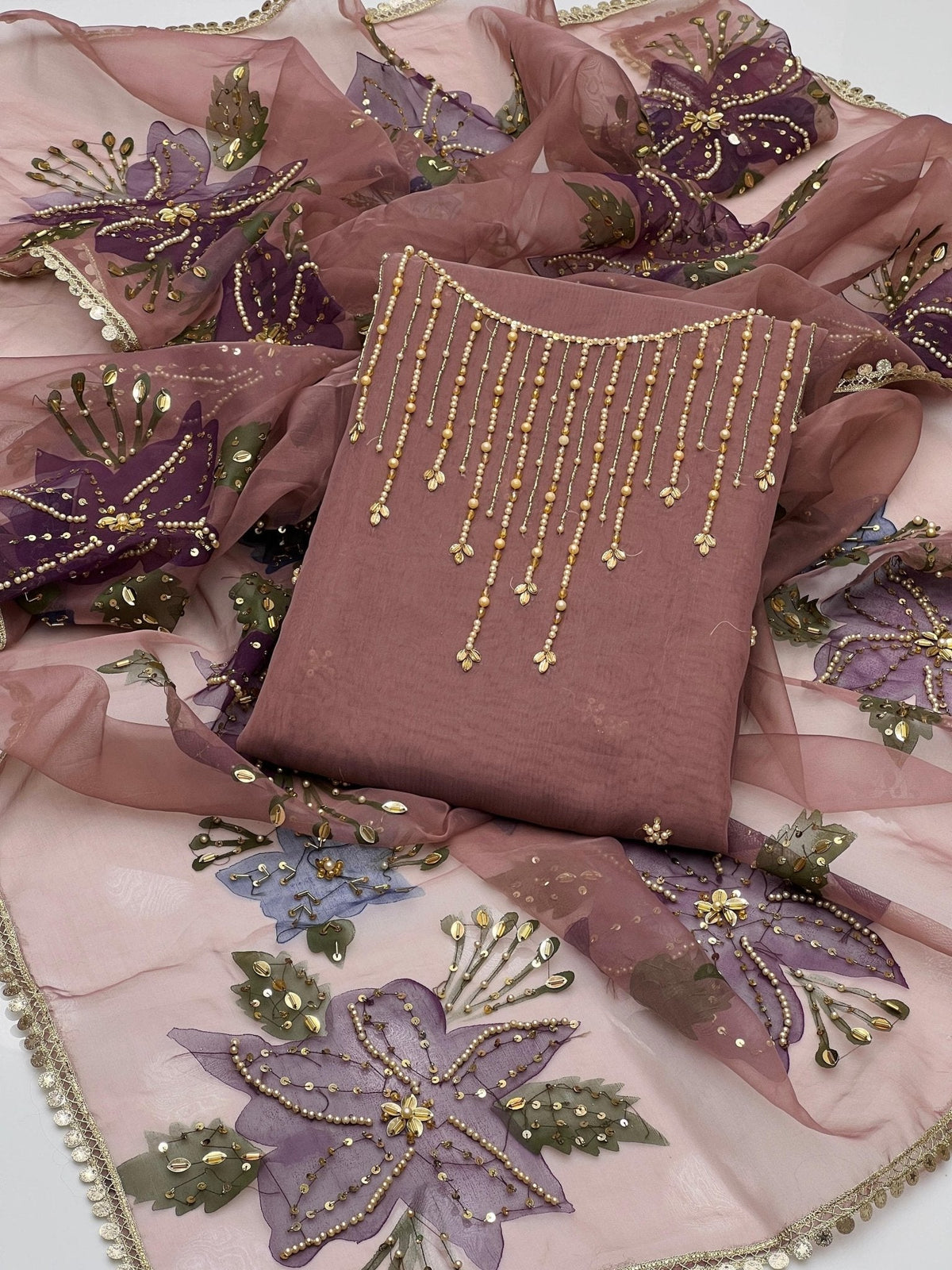 Katonic organza 2 piece with oil paint dupatta