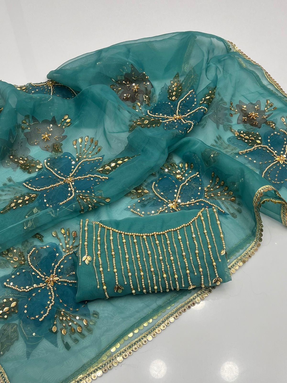 Katonic organza 2 piece with oil paint dupatta
