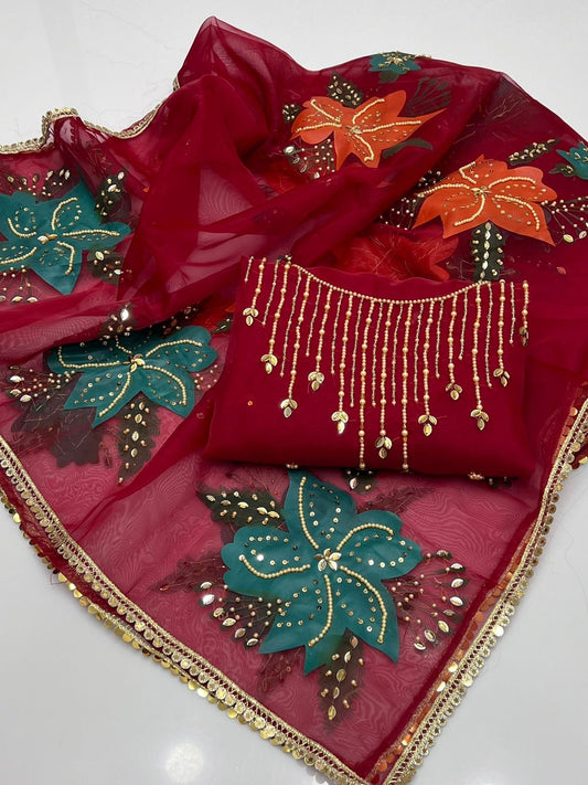 Katonic organza 2 piece with oil paint dupatta
